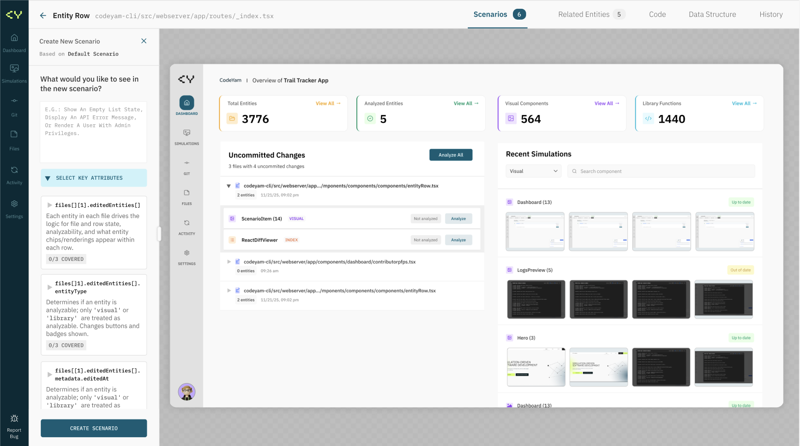 Simulations feature interface showing component isolation and testing